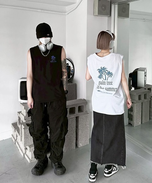 NOWLE(ノウル)の「【NOWLE】リゾートスタイル パームツリー サマー ノースリーブ Tシャツ(タンクトップ・メンズ・ブラック/ブルー/ホワイト・FREE)」の8枚目の写真