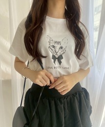 モノクロリボン猫半袖Tシャツ