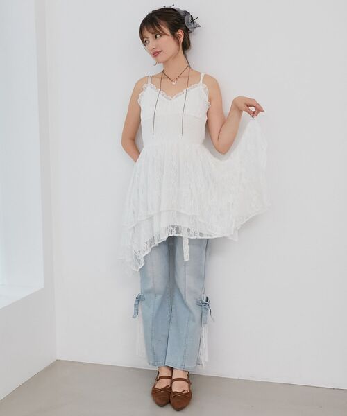 MAJESTIC LEGON（マジェスティックレゴン）の「イレヘムティアードミニキャミワンピ（ワンピース・レディース・ブラック/オフホワイト/ブラウン系その他2・MEDIUM）」の4枚目の写真