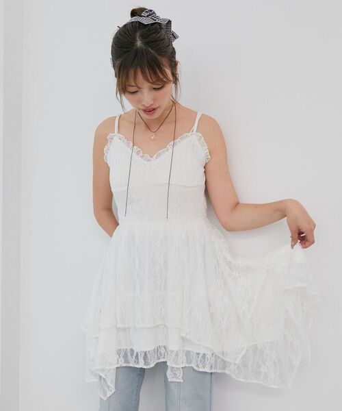 MAJESTIC LEGON（マジェスティックレゴン）の「イレヘムティアードミニキャミワンピ（ワンピース・レディース・ブラック/オフホワイト/ブラウン系その他2・MEDIUM）」の7枚目の写真