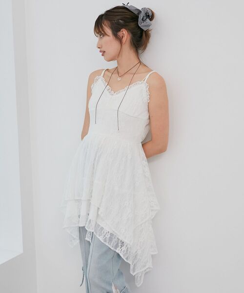 MAJESTIC LEGON（マジェスティックレゴン）の「イレヘムティアードミニキャミワンピ（ワンピース・レディース・ブラック/オフホワイト/ブラウン系その他2・MEDIUM）」の8枚目の写真