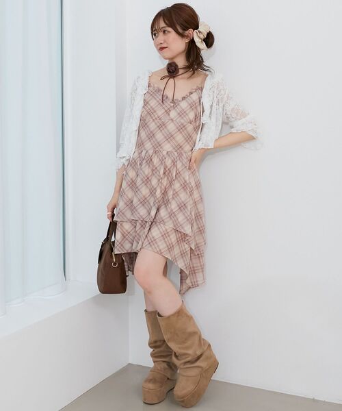 MAJESTIC LEGON（マジェスティックレゴン）の「イレヘムティアードミニキャミワンピ（ワンピース・レディース・ブラック/オフホワイト/ブラウン系その他2・MEDIUM）」の12枚目の写真