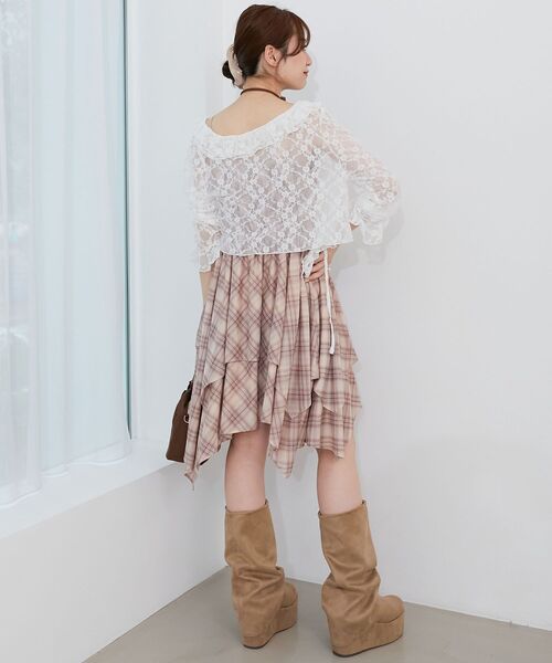 MAJESTIC LEGON（マジェスティックレゴン）の「イレヘムティアードミニキャミワンピ（ワンピース・レディース・ブラック/オフホワイト/ブラウン系その他2・MEDIUM）」の13枚目の写真