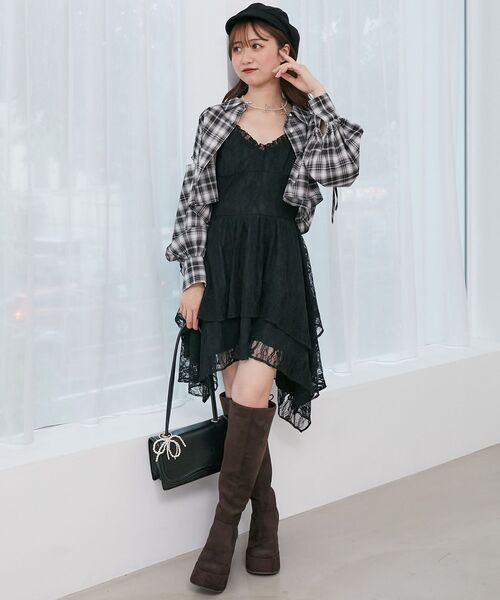 MAJESTIC LEGON（マジェスティックレゴン）の「イレヘムティアードミニキャミワンピ（ワンピース・レディース・ブラック/オフホワイト/ブラウン系その他2・MEDIUM）」の19枚目の写真