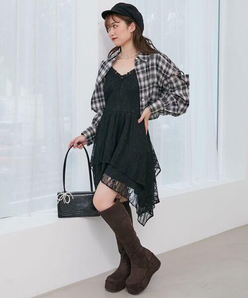 MAJESTIC LEGON（マジェスティックレゴン）の「イレヘムティアードミニキャミワンピ（ワンピース・レディース・ブラック/オフホワイト/ブラウン系その他2・MEDIUM）」の20枚目の写真