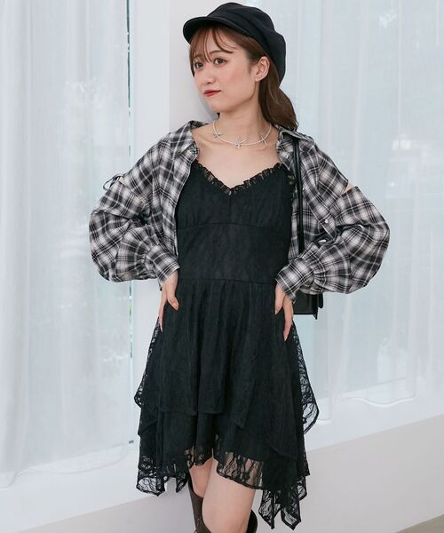 MAJESTIC LEGON（マジェスティックレゴン）の「イレヘムティアードミニキャミワンピ（ワンピース・レディース・ブラック/オフホワイト/ブラウン系その他2・MEDIUM）」の22枚目の写真