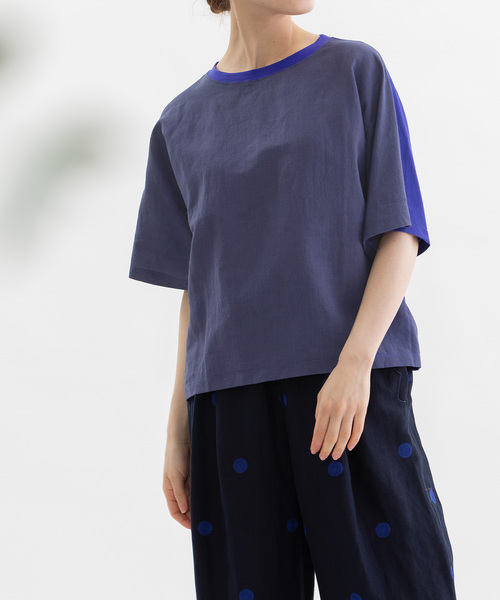 nop de nod(ノップドゥノッド)の「Clocheラミー布帛Tシャツ(Tシャツ/カットソー・レディース・ダークブルー/グリーン/ブラック/オフホワイト・M)」の8枚目の写真