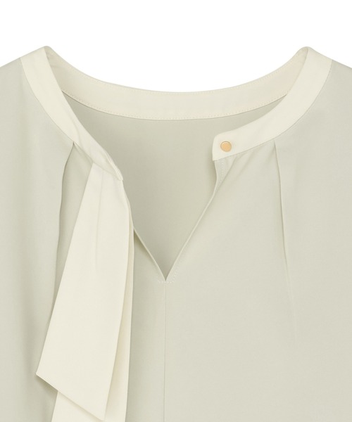 TOKYO SHIRTS(トウキョウシャツ)の「ストレッチ ジョーゼット 配色ボウタイブラウス 長袖(シャツ/ブラウス・レディース・グリーン系/ベージュ・M/L)」の10枚目の写真