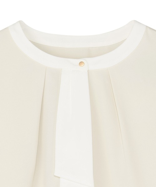 TOKYO SHIRTS(トウキョウシャツ)の「ストレッチ ジョーゼット 配色ボウタイブラウス 長袖(シャツ/ブラウス・レディース・グリーン系/ベージュ・M/L)」の4枚目の写真