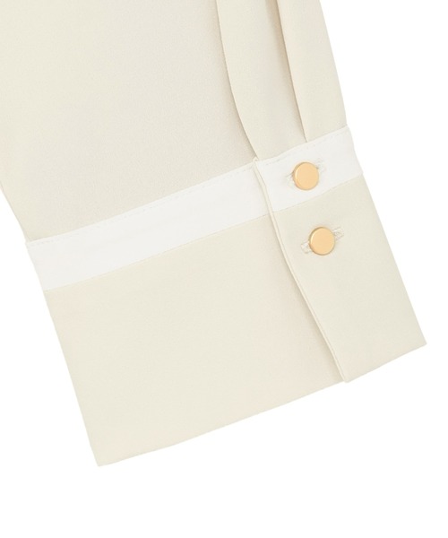 TOKYO SHIRTS(トウキョウシャツ)の「ストレッチ ジョーゼット 配色ボウタイブラウス 長袖(シャツ/ブラウス・レディース・グリーン系/ベージュ・M/L)」の6枚目の写真