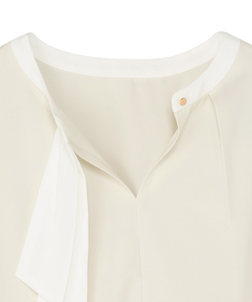 TOKYO SHIRTS(トウキョウシャツ)の「ストレッチ ジョーゼット 配色ボウタイブラウス 長袖(シャツ/ブラウス・レディース・グリーン系/ベージュ・M/L)」の5枚目の写真