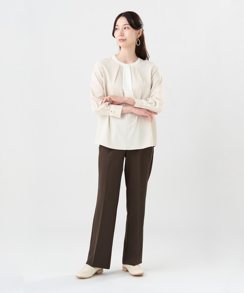 TOKYO SHIRTS(トウキョウシャツ)の「ストレッチ ジョーゼット 配色ボウタイブラウス 長袖(シャツ/ブラウス・レディース・グリーン系/ベージュ・M/L)」の13枚目の写真