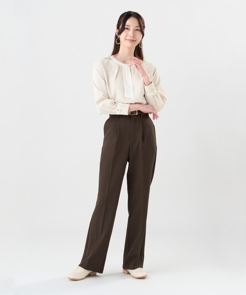TOKYO SHIRTS(トウキョウシャツ)の「ストレッチ ジョーゼット 配色ボウタイブラウス 長袖(シャツ/ブラウス・レディース・グリーン系/ベージュ・M/L)」の14枚目の写真