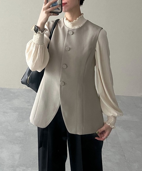 mysty woman（ミスティウーマン）の「クルーネックベスト　588893（ベスト・レディース・ブラック/ベージュ・FREE）」の9枚目の写真