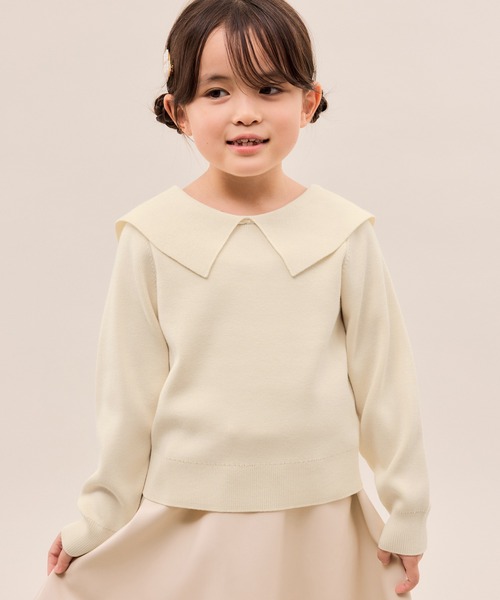 ROPE' PICNIC（ロペピクニック）の「【KIDS/キッズ】【2WAY】マシュマロニットリボンカラートップス/イージーケア・リンクコーデ（ニット/セーター・キッズ・キナリ/ブラック/サックスブルー・120/130/140/150）」の2枚目の写真
