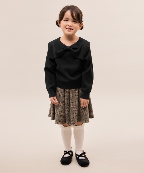 ROPE' PICNIC（ロペピクニック）の「【KIDS/キッズ】【2WAY】マシュマロニットリボンカラートップス/イージーケア・リンクコーデ（ニット/セーター・キッズ・キナリ/ブラック/サックスブルー・120/130/140/150）」の11枚目の写真