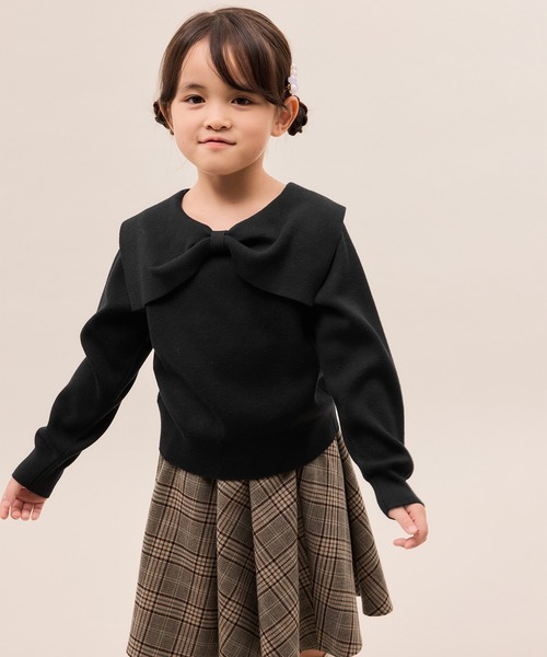 ROPE' PICNIC（ロペピクニック）の「【KIDS/キッズ】【2WAY】マシュマロニットリボンカラートップス/イージーケア・リンクコーデ（ニット/セーター・キッズ・キナリ/ブラック/サックスブルー・120/130/140/150）」の12枚目の写真