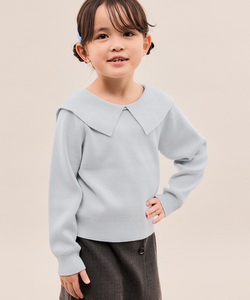 ROPE' PICNIC（ロペピクニック）の「【KIDS/キッズ】【2WAY】マシュマロニットリボンカラートップス/イージーケア・リンクコーデ（ニット/セーター・キッズ・キナリ/ブラック/サックスブルー・120/130/140/150）」の22枚目の写真