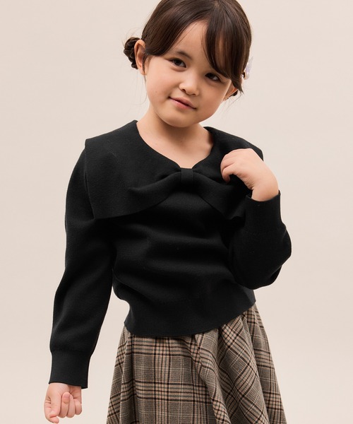 ROPE' PICNIC（ロペピクニック）の「【KIDS/キッズ】【2WAY】マシュマロニットリボンカラートップス/イージーケア・リンクコーデ（ニット/セーター・キッズ・キナリ/ブラック/サックスブルー・120/130/140/150）」の13枚目の写真