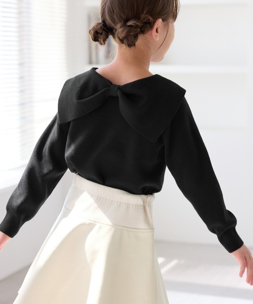 ROPE' PICNIC（ロペピクニック）の「【KIDS/キッズ】【2WAY】マシュマロニットリボンカラートップス/イージーケア・リンクコーデ（ニット/セーター・キッズ・キナリ/ブラック/サックスブルー・120/130/140/150）」の4枚目の写真