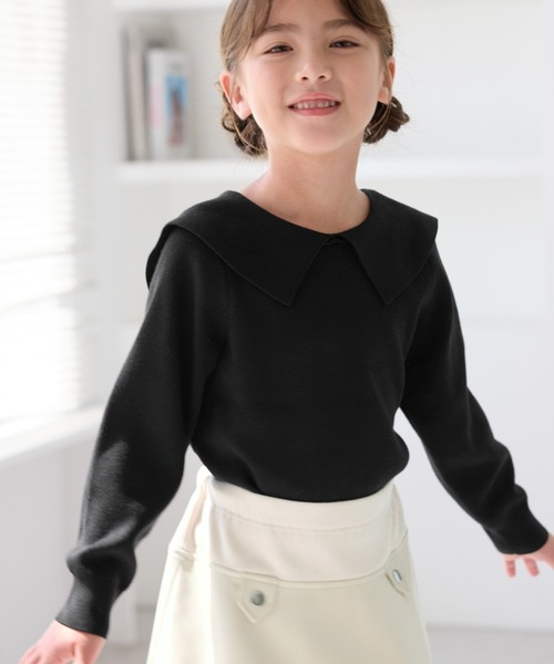 ROPE' PICNIC（ロペピクニック）の「【KIDS/キッズ】【2WAY】マシュマロニットリボンカラートップス/イージーケア・リンクコーデ（ニット/セーター・キッズ・キナリ/ブラック/サックスブルー・120/130/140/150）」の5枚目の写真