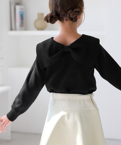 ROPE' PICNIC（ロペピクニック）の「【KIDS/キッズ】【2WAY】マシュマロニットリボンカラートップス/イージーケア・リンクコーデ（ニット/セーター・キッズ・キナリ/ブラック/サックスブルー・120/130/140/150）」の6枚目の写真