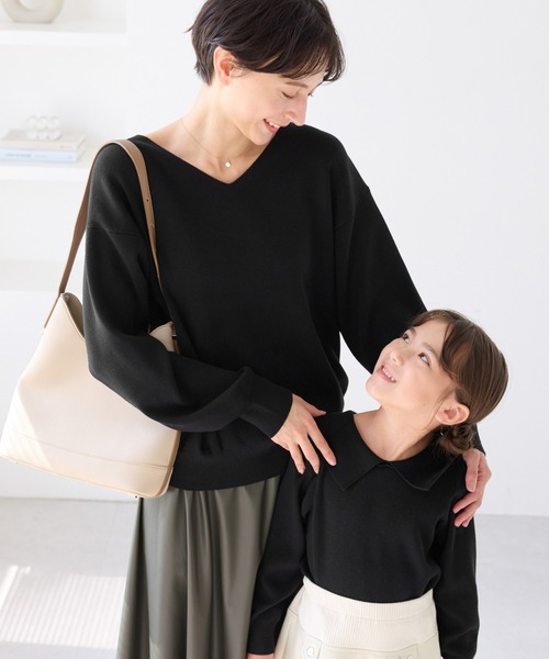 ROPE' PICNIC（ロペピクニック）の「【KIDS/キッズ】【2WAY】マシュマロニットリボンカラートップス/イージーケア・リンクコーデ（ニット/セーター・キッズ・キナリ/ブラック/サックスブルー・120/130/140/150）」の7枚目の写真