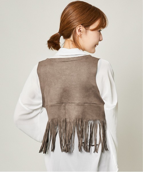 GORGE(ゴージ)の「《ヴィンテージムード×個性派フリンジ》主役級スエード刺繍ベスト(ベスト・レディース・ダークブラウン/アイボリー/ブラウン・F)」の6枚目の写真