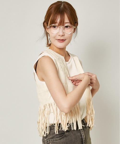 GORGE(ゴージ)の「《ヴィンテージムード×個性派フリンジ》主役級スエード刺繍ベスト(ベスト・レディース・ダークブラウン/アイボリー/ブラウン・F)」の9枚目の写真