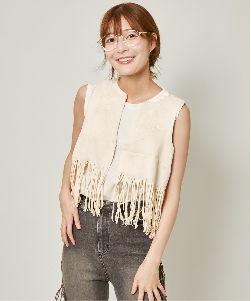 GORGE(ゴージ)の「《ヴィンテージムード×個性派フリンジ》主役級スエード刺繍ベスト(ベスト・レディース・ダークブラウン/アイボリー/ブラウン・F)」の10枚目の写真