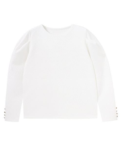 Pierrot(ピエロ)の「カットジャカードパフスリーブプルオーバー(Tシャツ/カットソー・レディース・オフホワイト/ブラック/ブルー/グレイッシュベージュ/アイボリー・L/M)」の11枚目の写真
