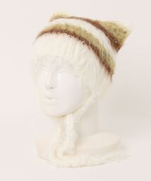 Revo. | 猫耳 マルチボーダー シャギーニット イヤーフラップ ビーニー(ニットキャップ/ビーニー)