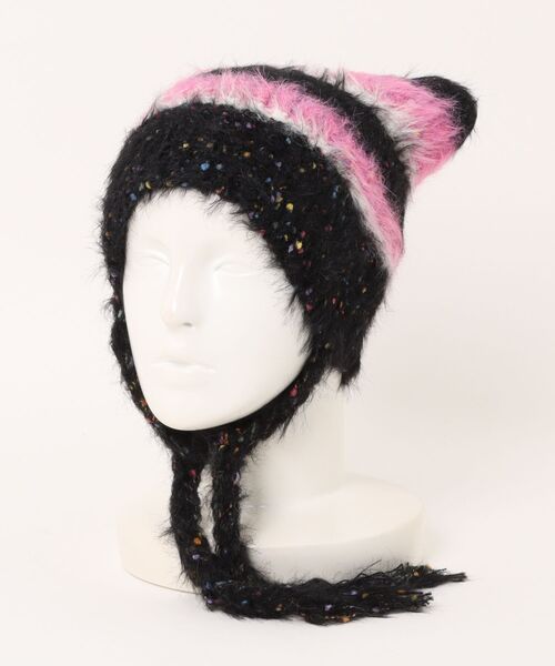 Revo.（レボ）の「猫耳 マルチボーダー シャギーニット イヤーフラップ ビーニー（ニットキャップ/ビーニー・レディース・ベージュ/ブラック/ホワイト・FREE）」の2枚目の写真