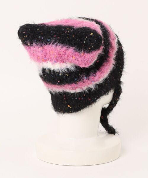 セール】猫耳 マルチボーダー シャギーニット イヤーフラップ ビーニー