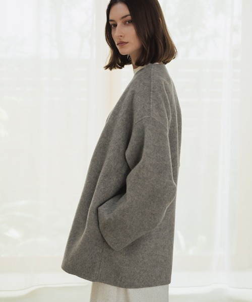 美品✨ノーブル 22AW 6.4万 ウール100% ステンカラーコート 38 セール】【2025AW】【ウール100％】ノーカラー ミドル丈 コート ウール