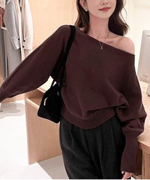 Paloma wool オフショルダー ダークブラウンニットトップス Paloma wool オフショルダー ダークブラウンニットトップス