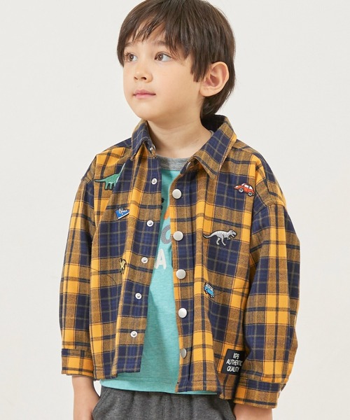 KP BOY（ケーピーボーイ）の「フーデット チェックシャツ（シャツ/ブラウス・キッズ・グリーン/イエロー・90cm/110cm/120cm/130cm/140cm/100cm）」の2枚目の写真