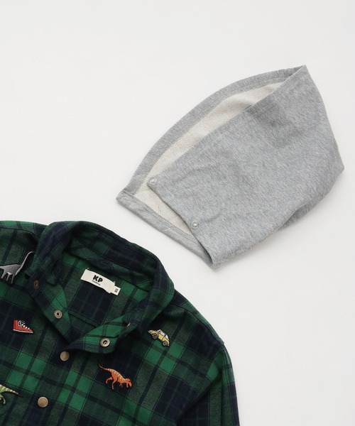 KP BOY（ケーピーボーイ）の「フーデット チェックシャツ（シャツ/ブラウス・キッズ・グリーン/イエロー・90cm/110cm/120cm/130cm/140cm/100cm）」の4枚目の写真