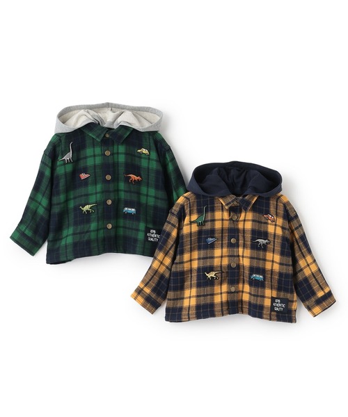 KP BOY（ケーピーボーイ）の「フーデット チェックシャツ（シャツ/ブラウス・キッズ・グリーン/イエロー・90cm/110cm/120cm/130cm/140cm/100cm）」の7枚目の写真