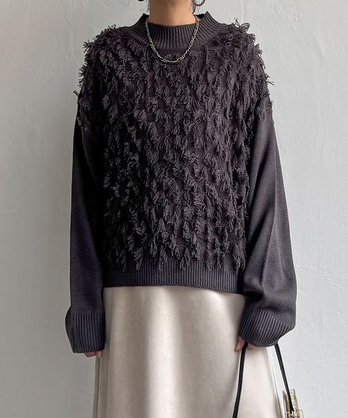 LBC（エルビーシー）の「フリンジニットプルオーバー（ニット/セーター・レディース・チャコール/オフホワイト/ミント・M）」の10枚目の写真