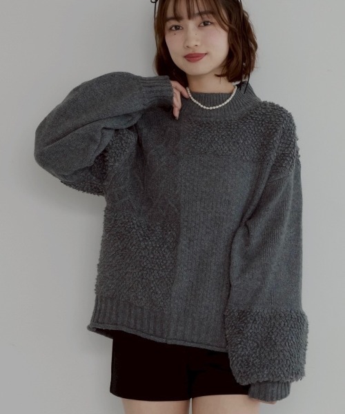 JUMELLE(ジュメロ)の「mix pattern knit(ニット/セーター・レディース・チャコール・MEDIUM)」の1枚目の写真