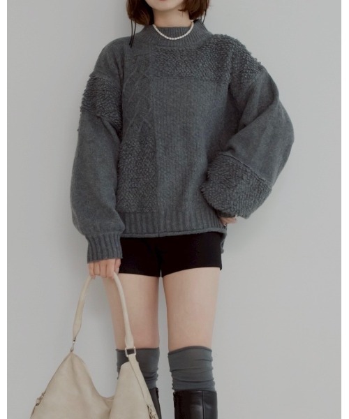 JUMELLE(ジュメロ)の「mix pattern knit(ニット/セーター・レディース・チャコール・MEDIUM)」の2枚目の写真