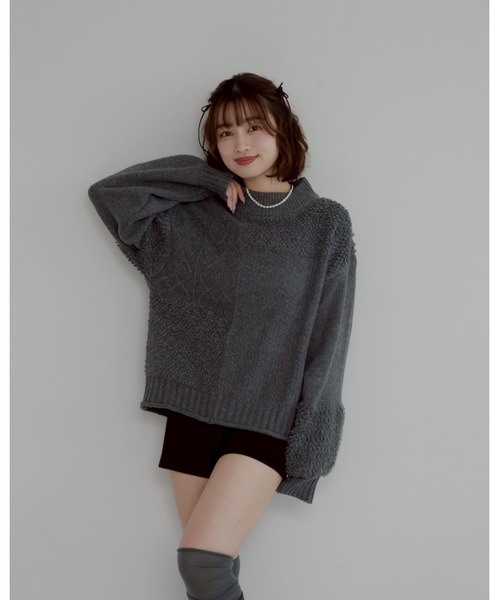 JUMELLE(ジュメロ)の「mix pattern knit(ニット/セーター・レディース・チャコール・MEDIUM)」の3枚目の写真
