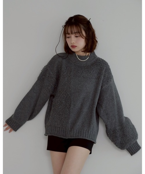 JUMELLE(ジュメロ)の「mix pattern knit(ニット/セーター・レディース・チャコール・MEDIUM)」の4枚目の写真