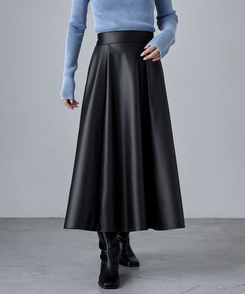 フェイクレザーロングフレアスカート（スカート）｜etoll.（エトル）の
