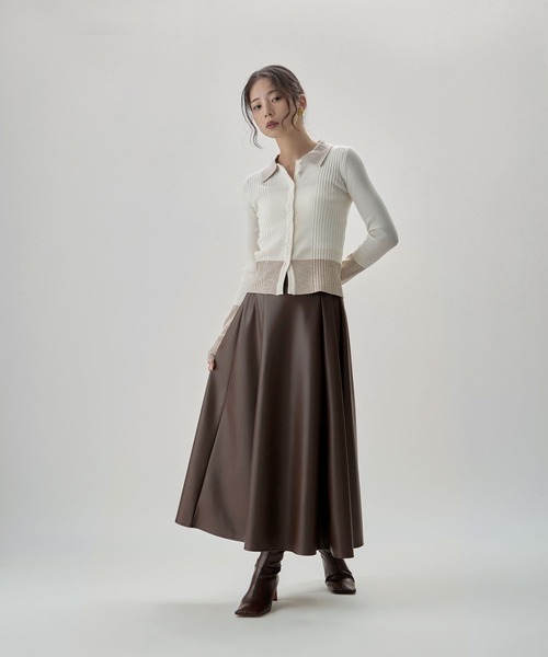 フェイクレザーロングフレアスカート（スカート）｜etoll.（エトル）の