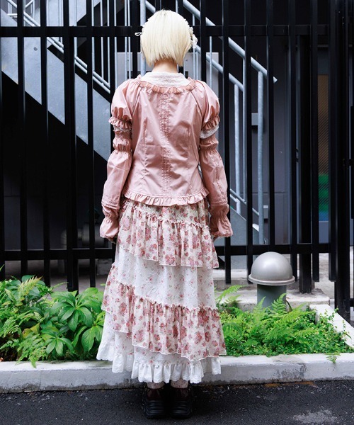 axes femme(アクシーズファム)の「小花×レースパッチワークスカート(スカート・レディース・クリーム/ピンク・FREE)」の4枚目の写真