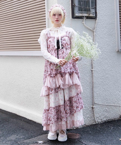 axes femme(アクシーズファム)の「小花×レースパッチワークスカート(スカート・レディース・クリーム/ピンク・FREE)」の7枚目の写真