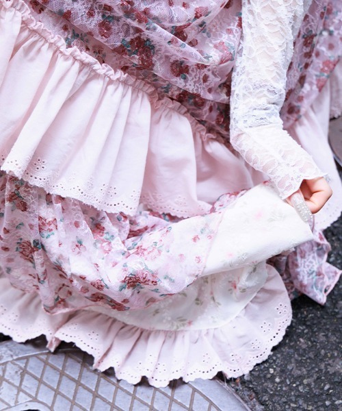 axes femme(アクシーズファム)の「小花×レースパッチワークスカート(スカート・レディース・クリーム/ピンク・FREE)」の8枚目の写真