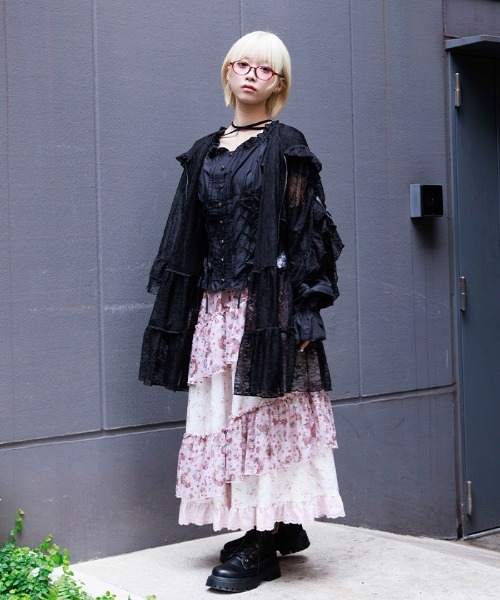 axes femme(アクシーズファム)の「小花×レースパッチワークスカート(スカート・レディース・クリーム/ピンク・FREE)」の9枚目の写真